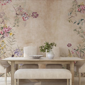 Spring Flowers Wallpaper Background With Floral Texture, Living Room Wallpaper, Vintage Floral Wallpaper, Modern Home Decor, Wall Mural