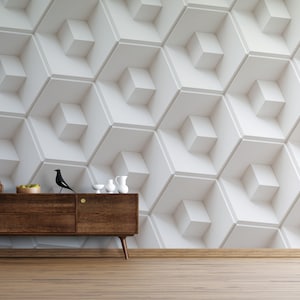 Square Effect Wallpaper , Geometric Squares Wall Mural , Modern Decor , 3D Illusion , Abstract Art