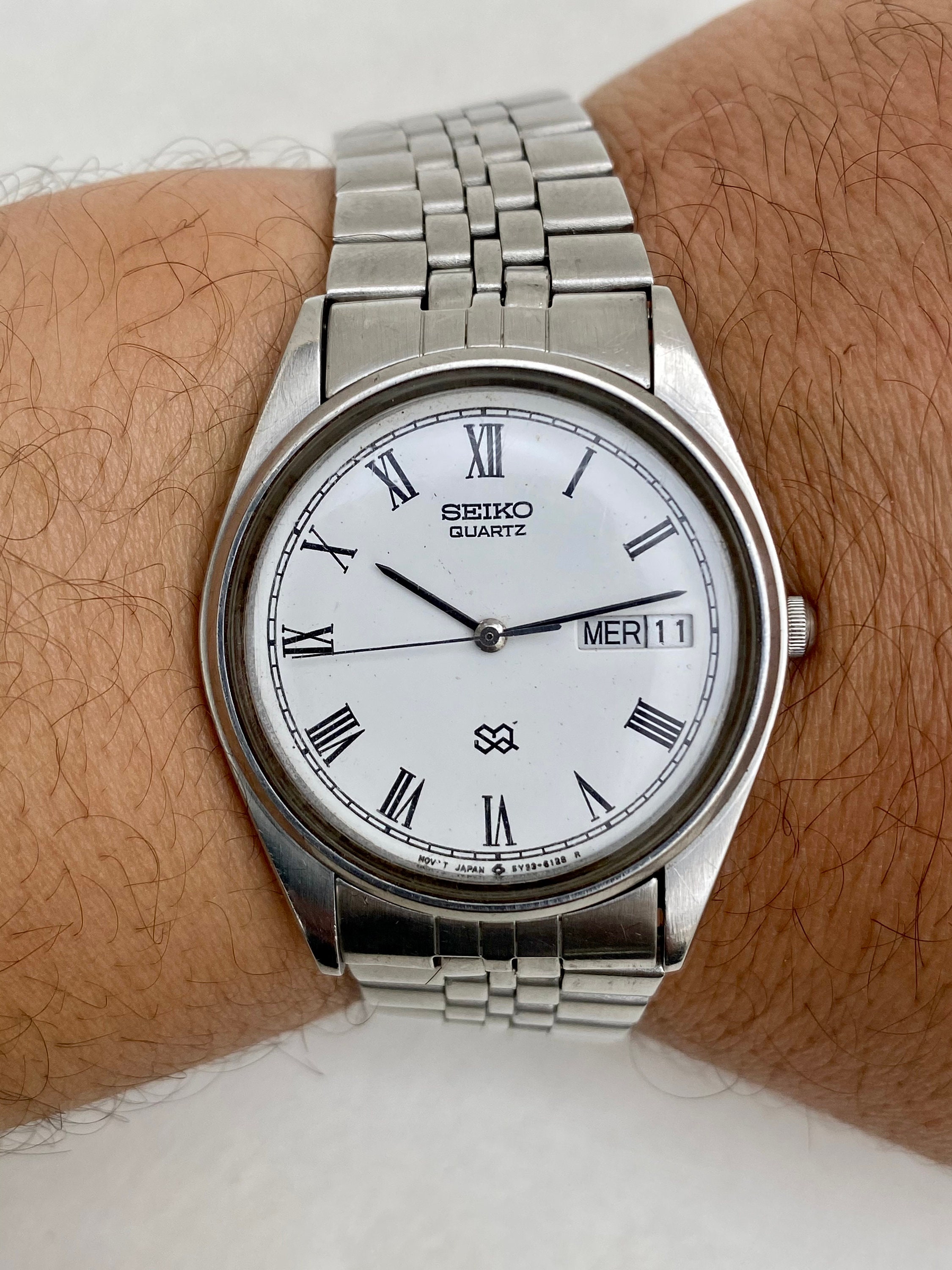 Vintage SEIKO SQ 5Y22-6000 Quartz Watch Mens Day Date White | Etsy