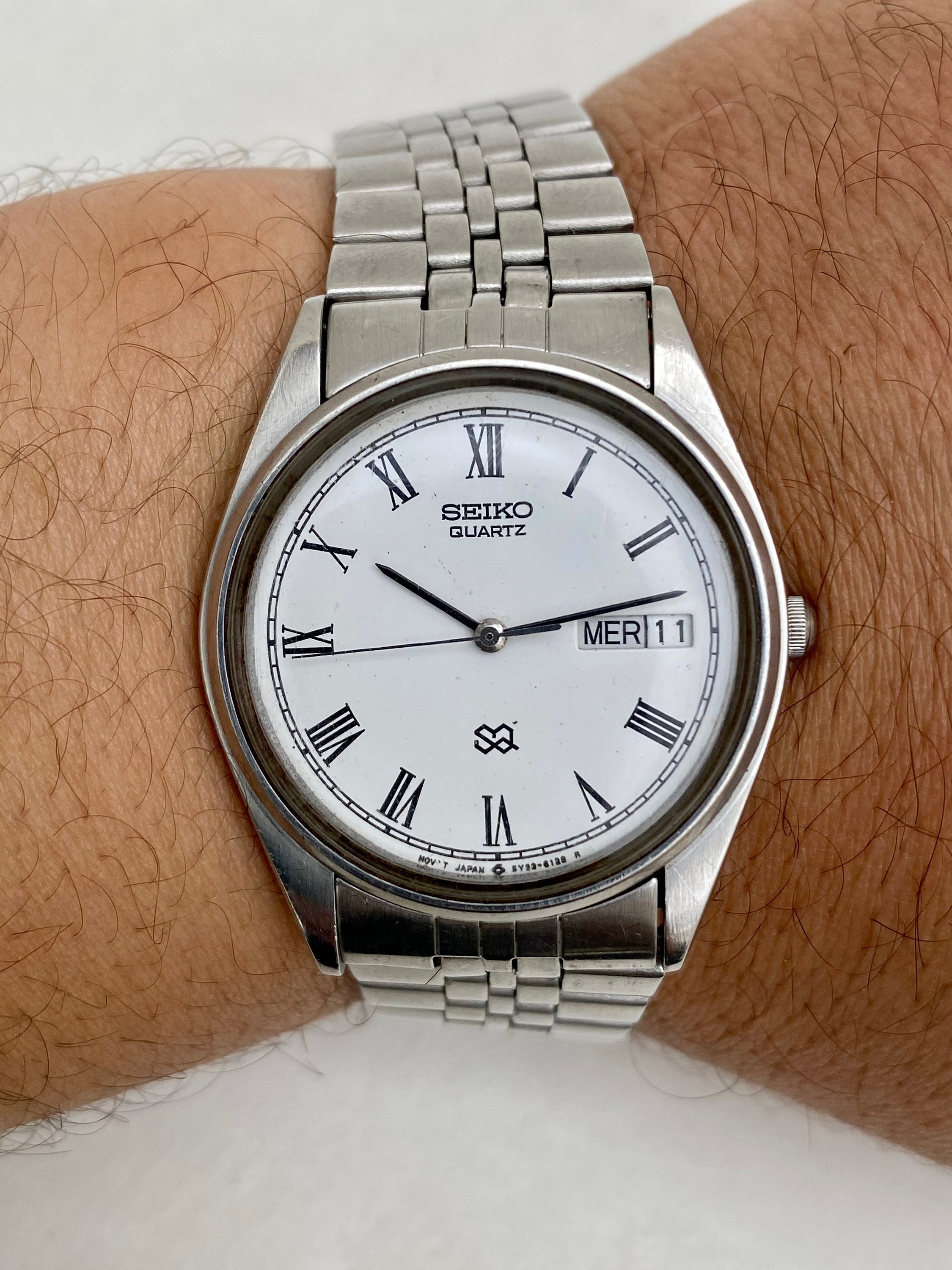 Vintage SEIKO SQ 5Y22-6000 Quartz Watch Mens Day Date White - Etsy