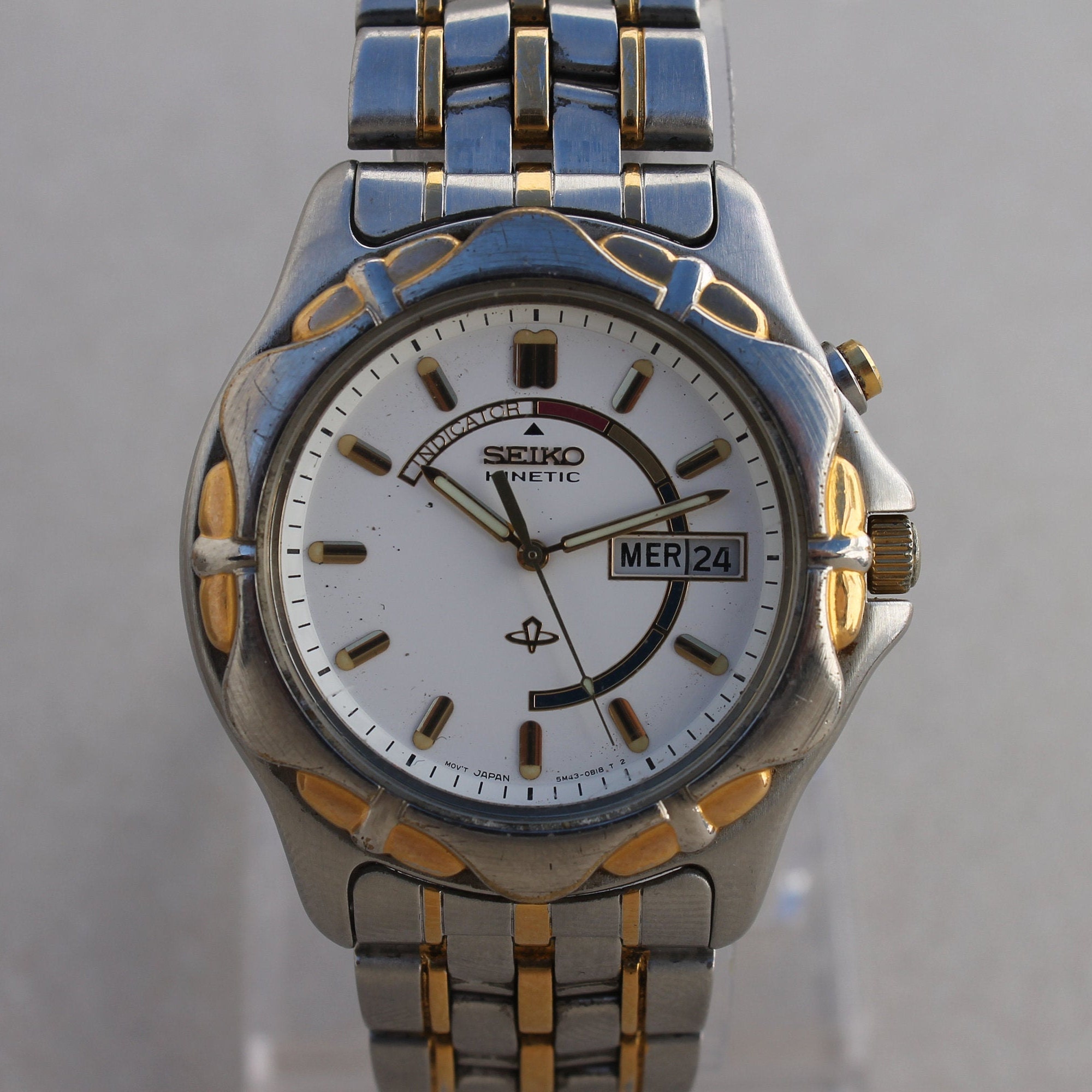 Seiko Kinetic 5M43-OA70 Watch Men's Date White Dial - Etsy