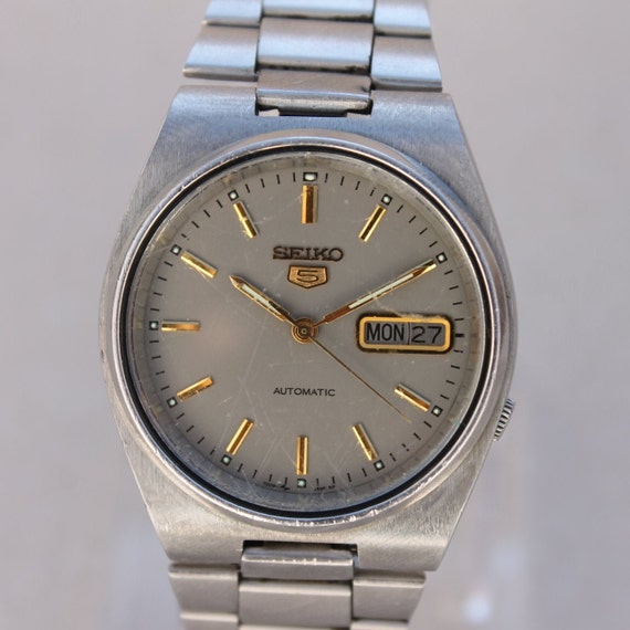 Vintage Seiko 5 7009 3130 Automatic watch Mens Day Date Gray Etsy