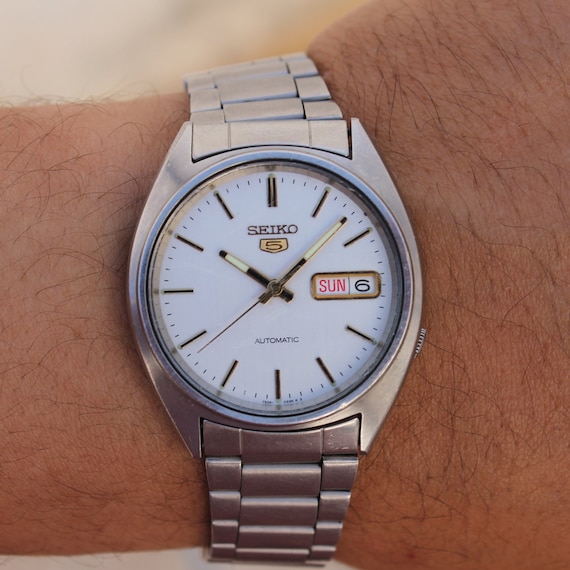 Vintage Seiko 5 7s26 3120 Automatic Watch Mens Day Date White | Etsy