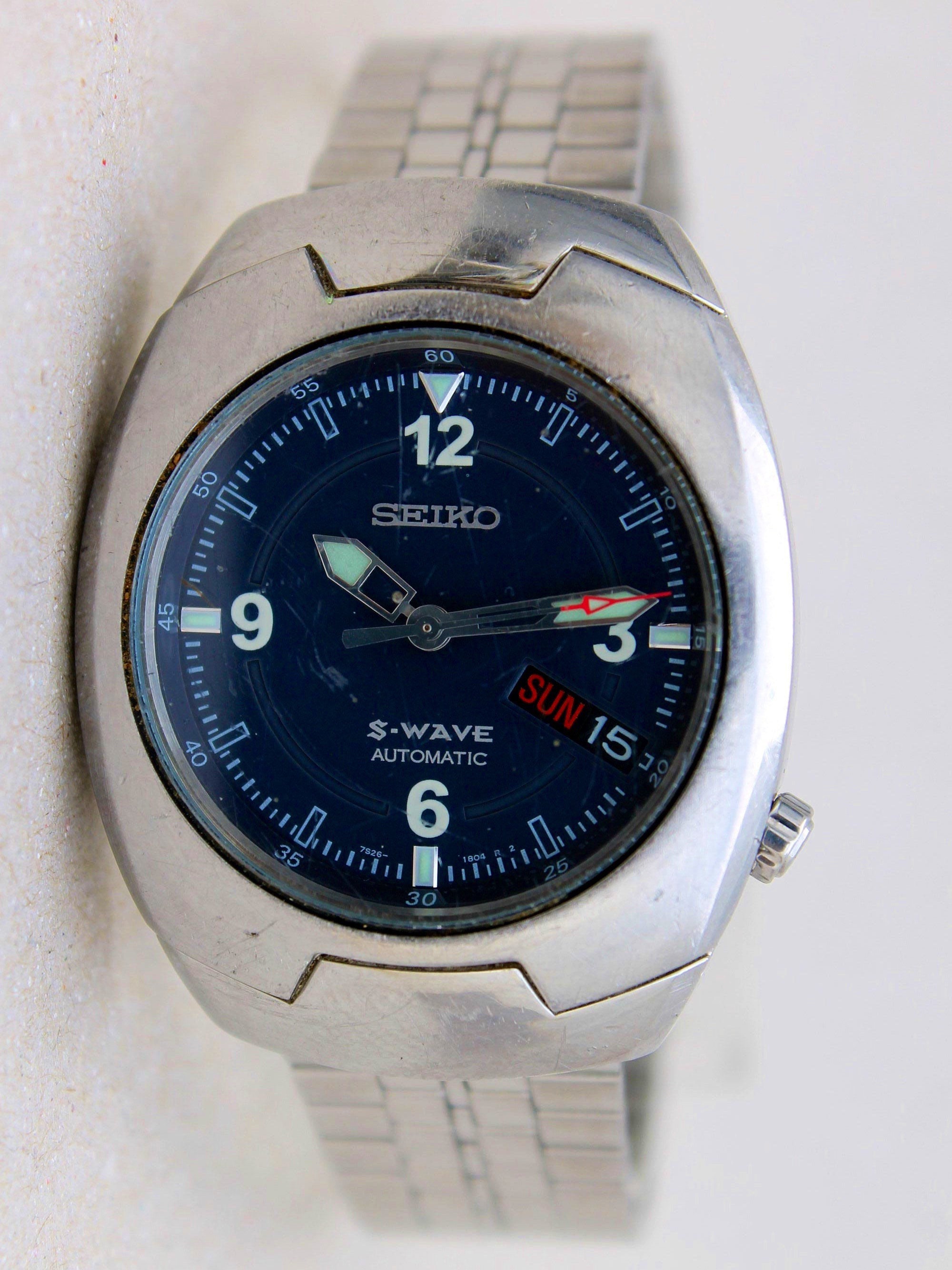 SEIKO S-WAVE Automatic Mens Wristwatch Day Date Blue Dial - Etsy