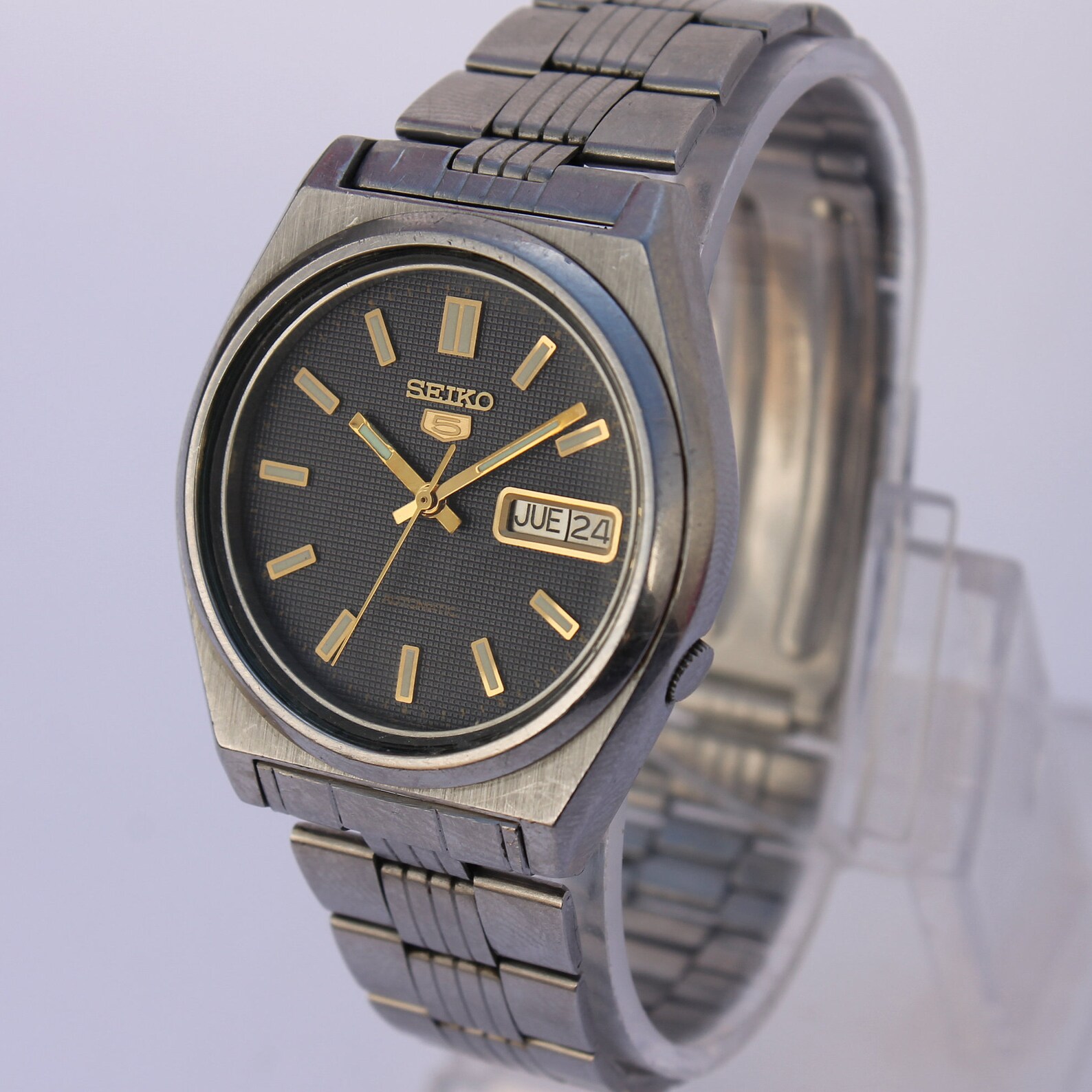Vintage Seiko 5 7009876A Automatic Watch Mens Day Date Dark Etsy