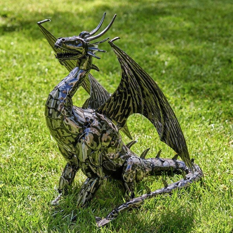 Outdoor Statuary Metal Dragon Statue Crafted from Galvanized Etsy