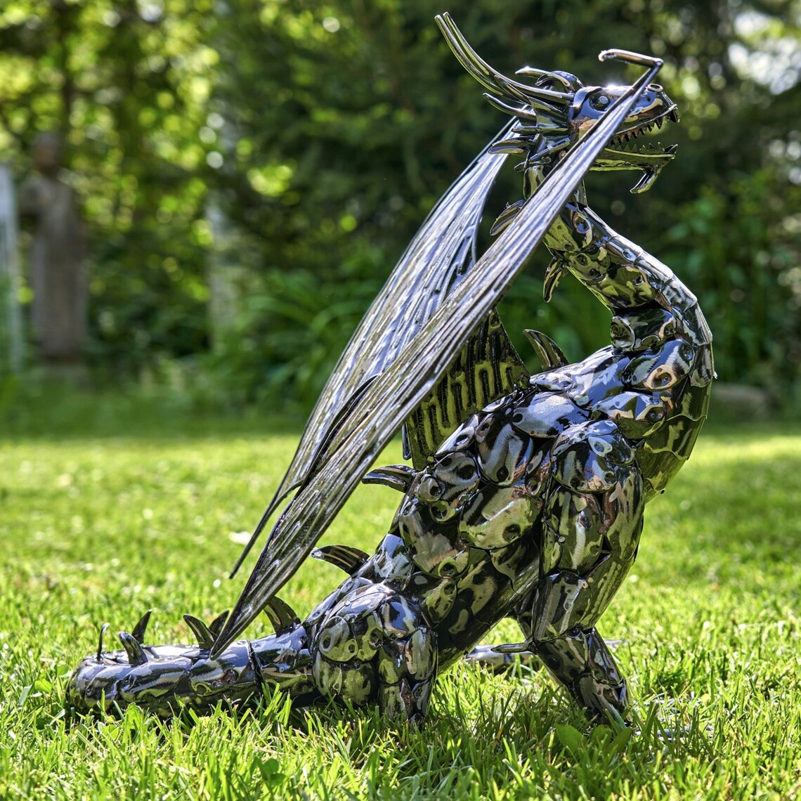 Outdoor Statuary Metal Dragon Statue Crafted from Galvanized Etsy
