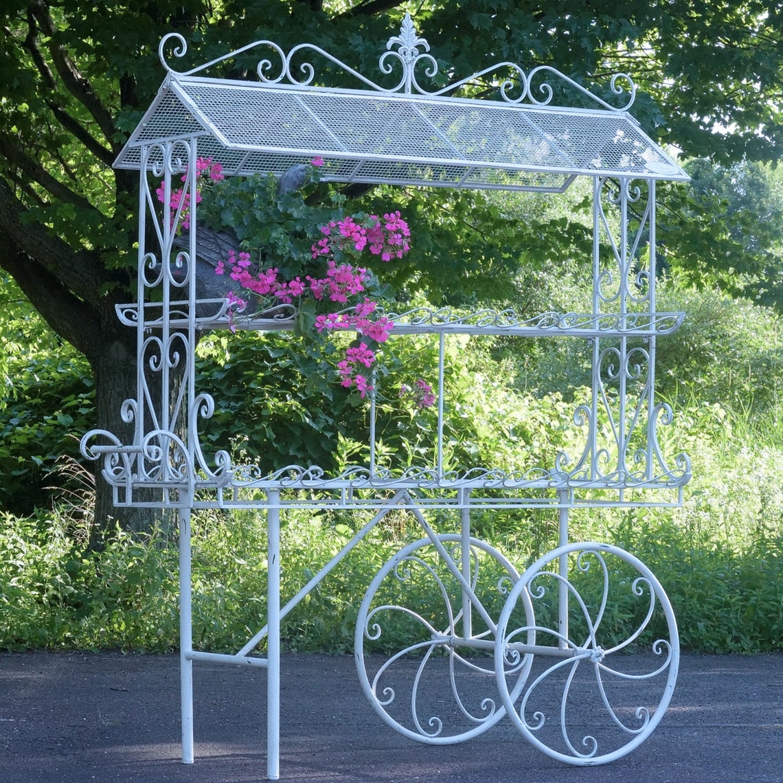 Large Two Tier Iron Flower Cart with Roof Crafted Garden Etsy