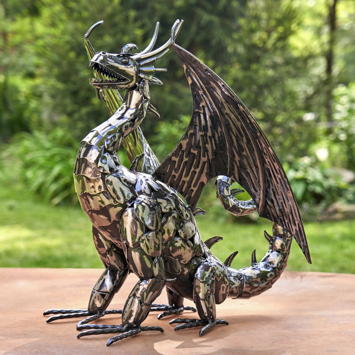 Garden Metallic Dragon Statue Metal Dragon Statuary Garden Etsy