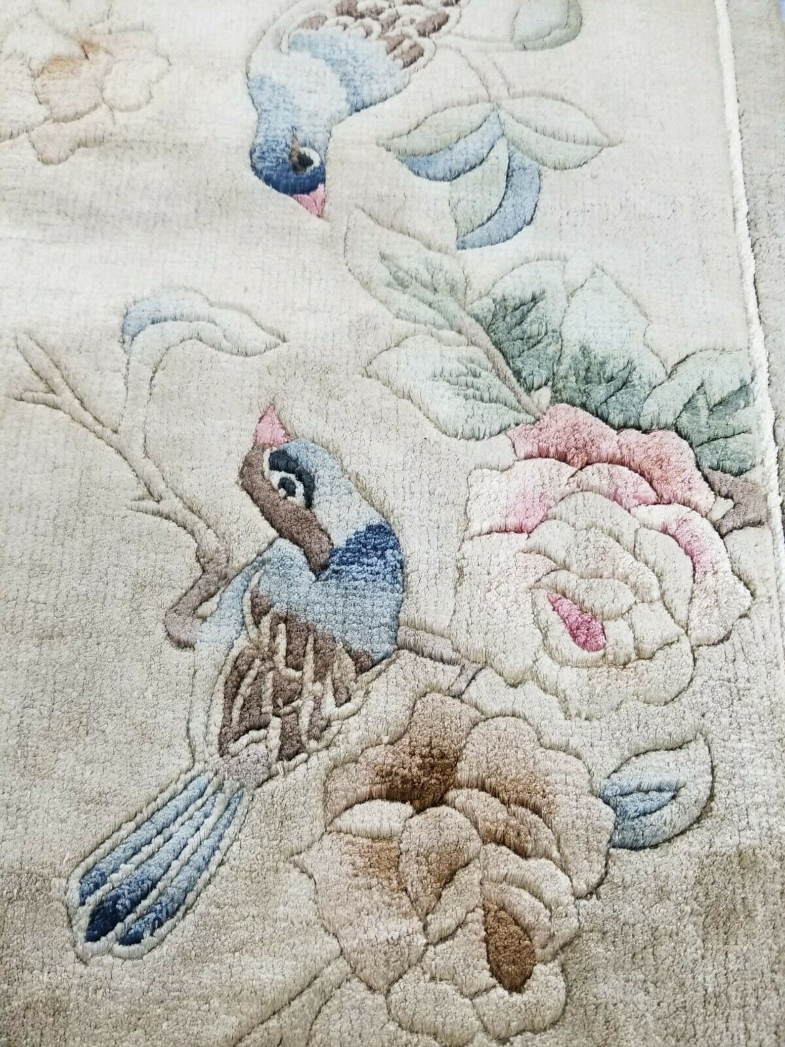 Vintage Hand Made Traditional Chinese Birds Art Deco Wool Rug Etsy