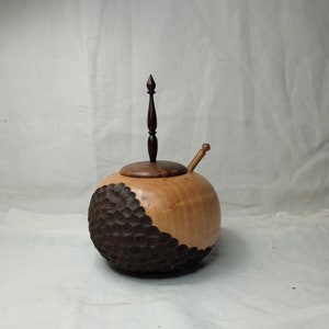 Salt, herb, sugar, herbal tea pot in black walnut and ebony.