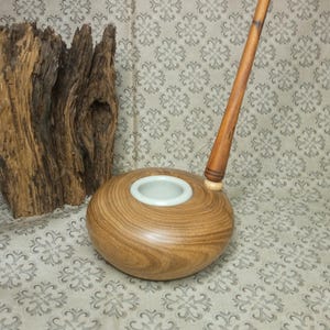 Inkwell, dip pot in sophora wood and lilac and porcelain pot.