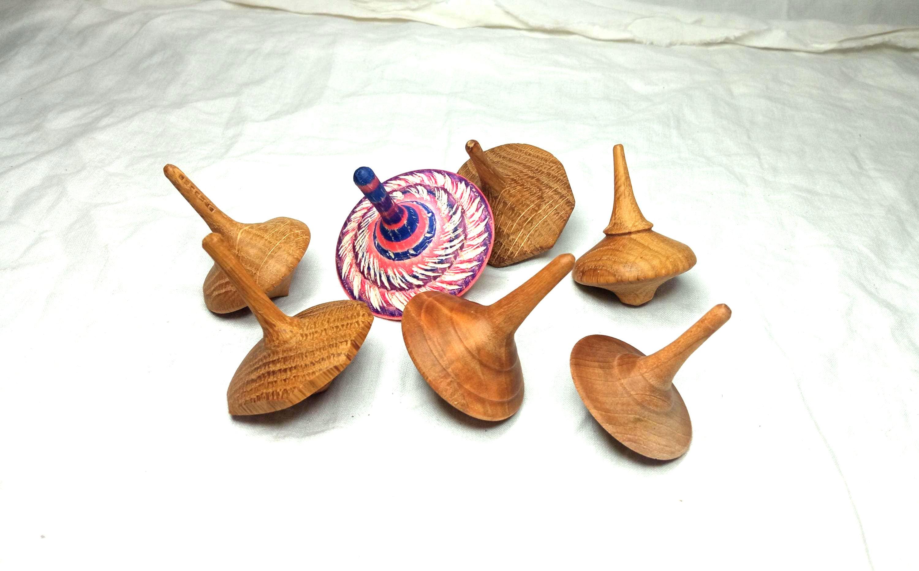 Set of 7 Various Wooden Spinning Tops, Including One Colored One. - Etsy