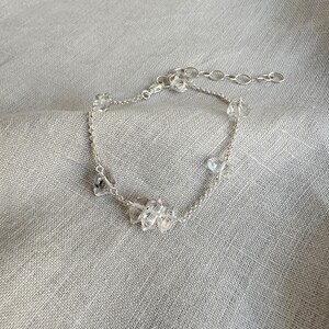 Herkimer Sterling Silver Bracelet | Stacking Bracelet with Herkimer Diamond Points | Dainty Raw Crystal Bracelet