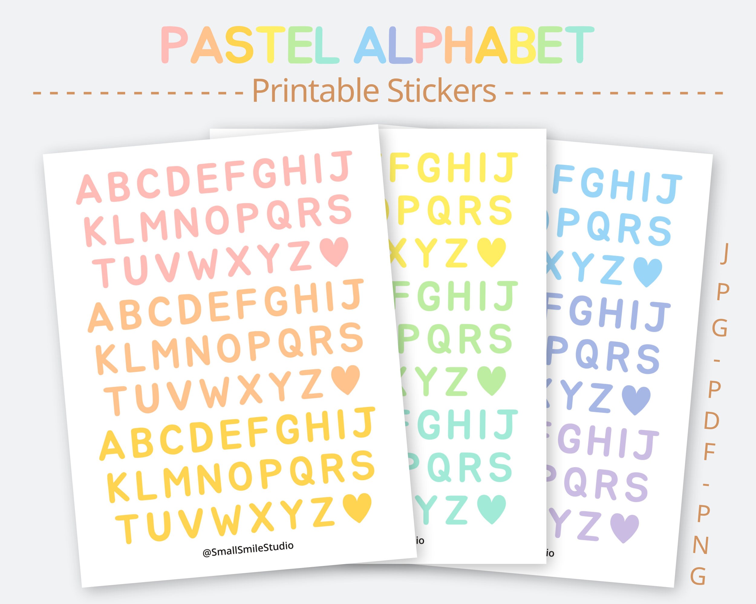 Pastel Alphabet Printable Stickers 3 Sheets Planner, Journal Stickers  Digital Instant Download Letter, A-Z, ABC, Rainbow 