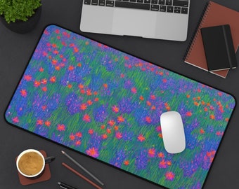 Impressionistische Schreibtischmatte mit Blumenmuster, Pinke Schreibtischmatte mit Blumenmuster, Lila Schreibtischmatte mit Blumenmuster, Tastaturmatte mit Blumenmuster, Laptopmatte mit Blumenmuster, Mauspad mit Blumenmuster