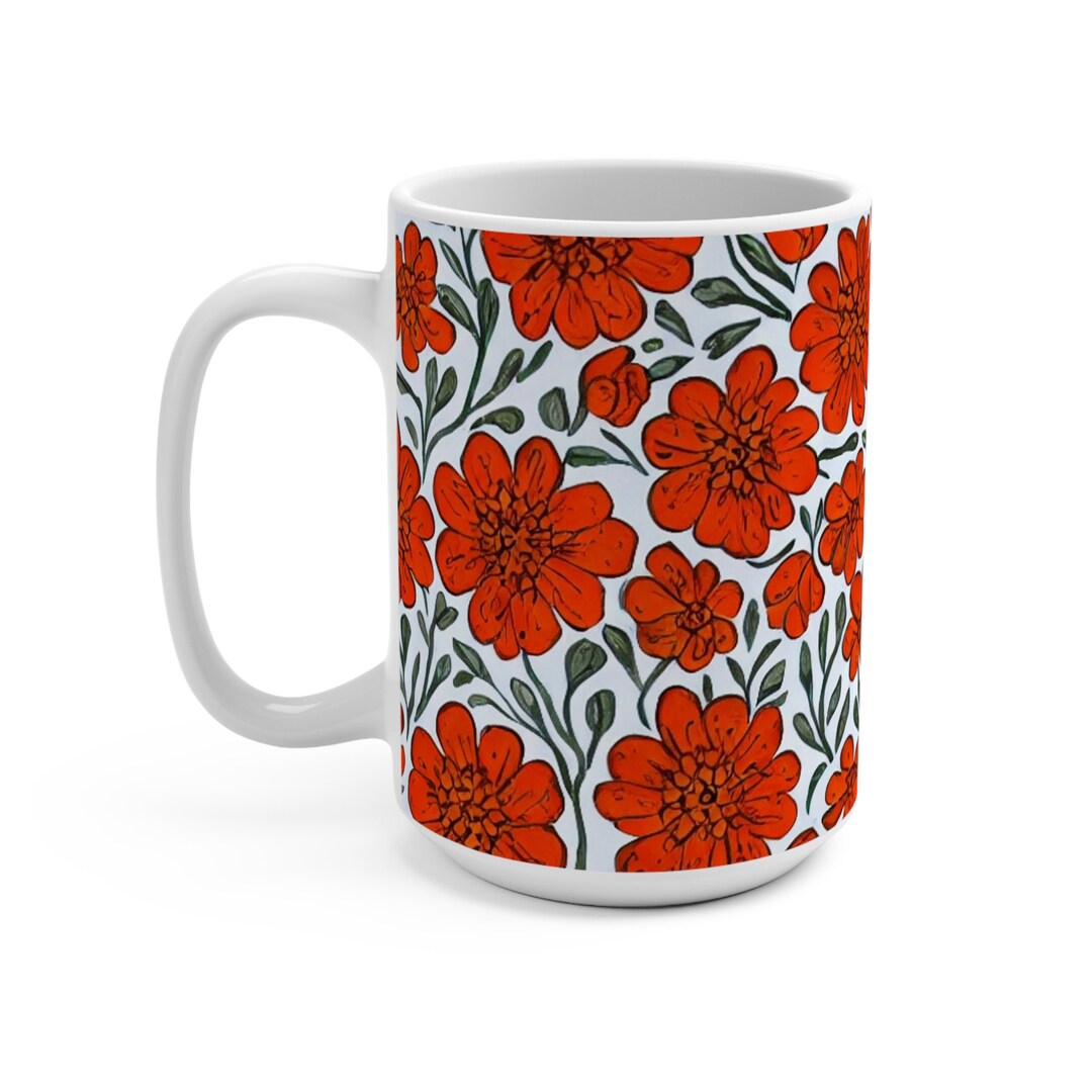 Folk Art Floral Mug, Boho Wildflowers Mug, Orange Floral Mug ...
