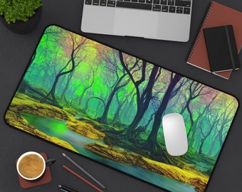 Fantasy Forest Desk Mat, Twisted Trees Desk Mat, Nature Desk Mat, River Desk Mat, Forest Keyboard Mat, Nature Laptop Mat, Large Mouse Pad