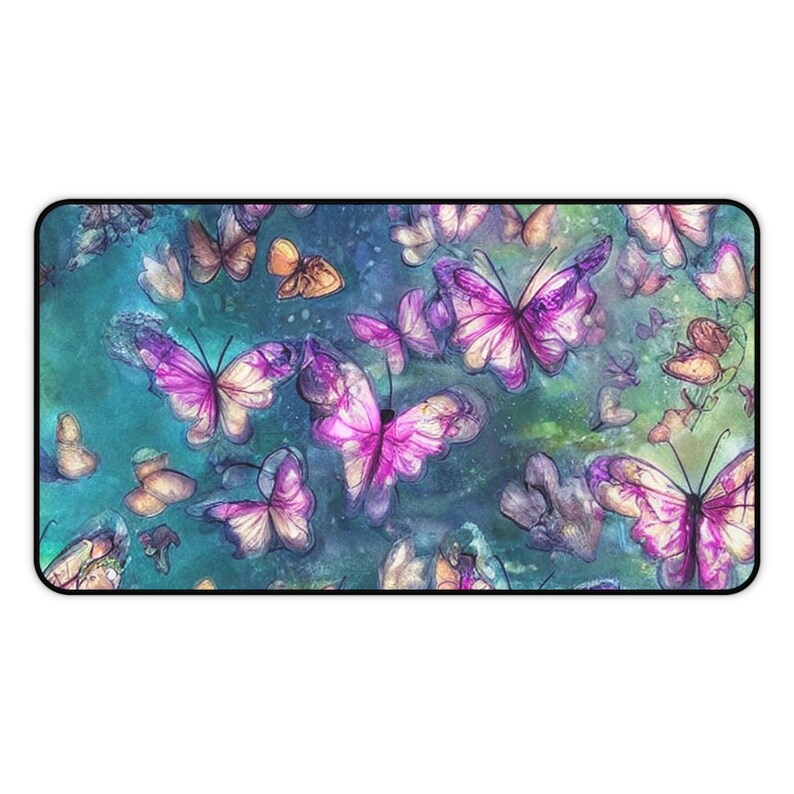 Alfombrilla de escritorio con mariposas, alfombrilla de escritorio con mariposas de acuarela, alfombrilla de escritorio con mariposas rosas, alfombrilla grande para teclado, alfombrilla grande para ratón, alfombrilla de escritorio de neopreno con diseño natural imagen 2