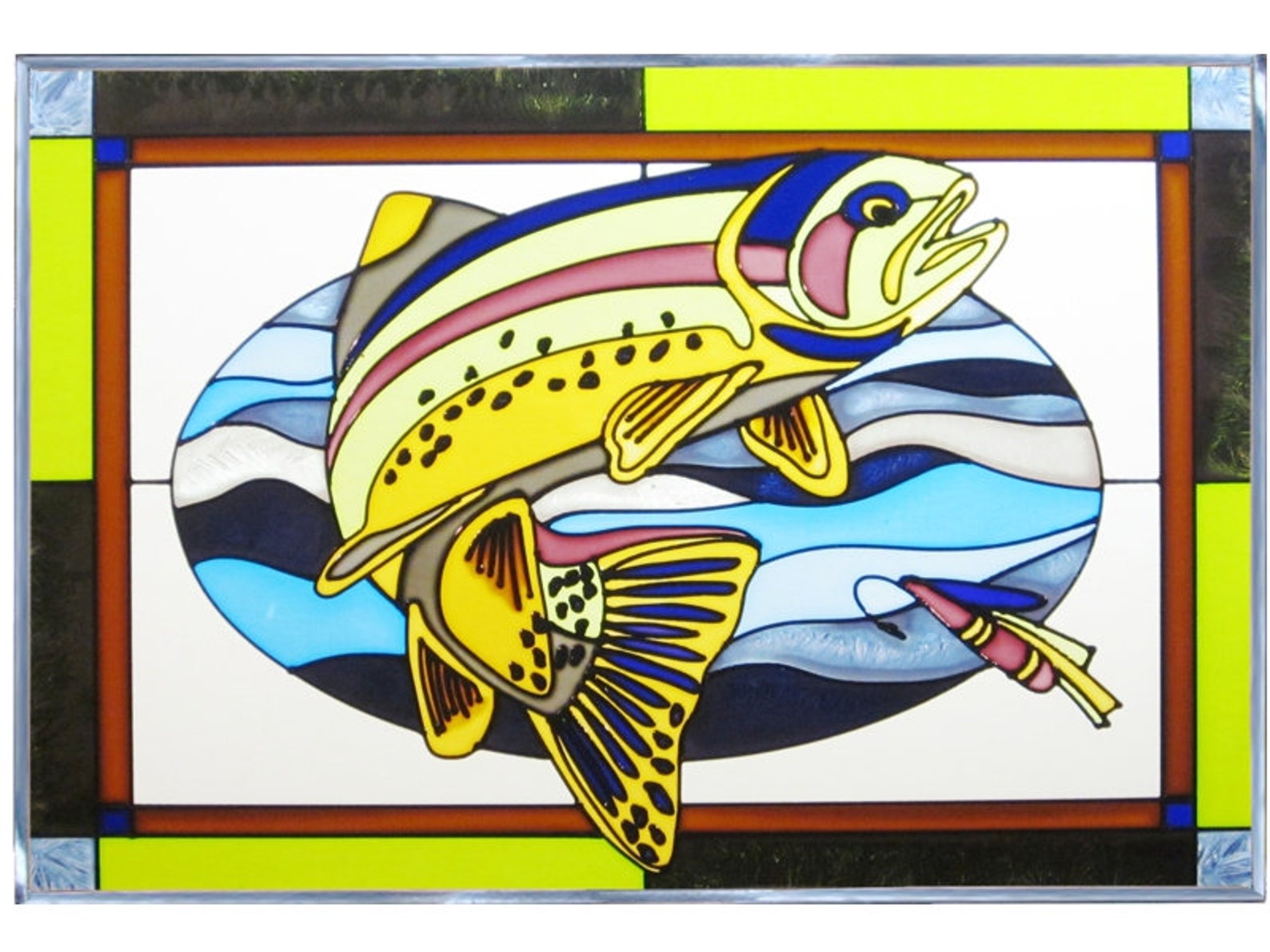 20x14 TROUT Fish Lake Stained Art Glass Hanging Window Etsy