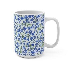 Blue Floral Mug, Wildflowers Mug, Pressed Flowers Mug, Floral Coffee Mug, Gift For Her, Flower Lover Gift, 15oz Ceramic Coffee Mug Green