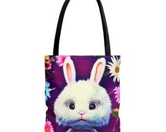 Cute Watercolor Bunny Rabbit Flowers Floral Easter Tote Bag