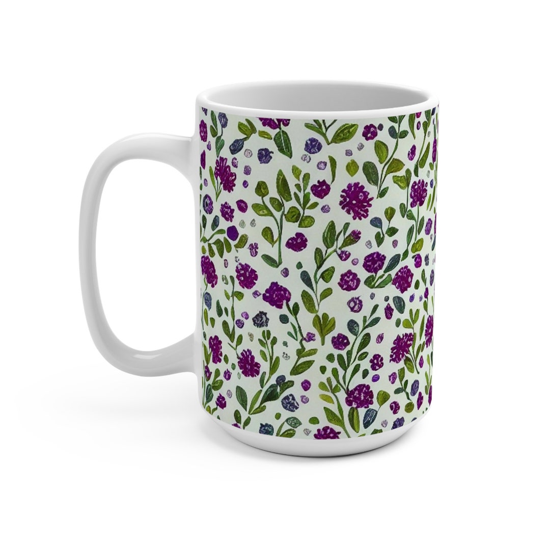 Boho Wildflowers Mug, Pressed Flowers Mug, Purple Floral Mug, Flowers ...