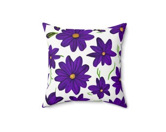 Purple Floral Decorative Pillow | Boho Home Decor, Gift for Her, Couch Cushion, Flower Throw Pillow, Spring Decor