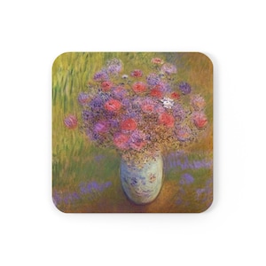Impressionist Floral Vase Coaster, Pink Floral Coaster, Purple Floral Coaster, Cottagecore Wildflowers Coaster, Floral Cork Back Coaster