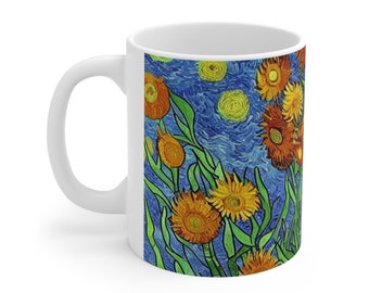 Orange Floral Mug, Yellow Floral Mug, Boho Wildflowers Mug, Floral Coffee Mug, Flower Lover Gift, Floral Tea Cup, Ceramic Coffee Mug 11oz