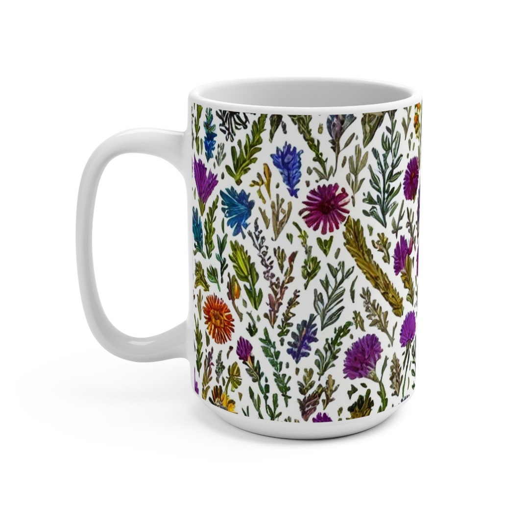 Cottagecore Boho Wildflowers Mug, Pressed Flowers Mug, Purple Floral ...