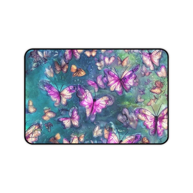 Alfombrilla de escritorio con mariposas, alfombrilla de escritorio con mariposas de acuarela, alfombrilla de escritorio con mariposas rosas, alfombrilla grande para teclado, alfombrilla grande para ratón, alfombrilla de escritorio de neopreno con diseño natural imagen 3