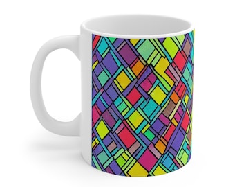 Geometric Mug, Block Design Mug, Colorful Squares Mug, Coffee Lover Gift, Gift For Him, Gift For Her, Ceramic Coffee Mug 11oz