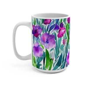 Watercolor Wildflowers Mug, Purple Floral Mug, Flowers Coffee Mug, Gift For Her, Flower Lover Gift, Latte Mug, 15oz Ceramic Coffee Mug