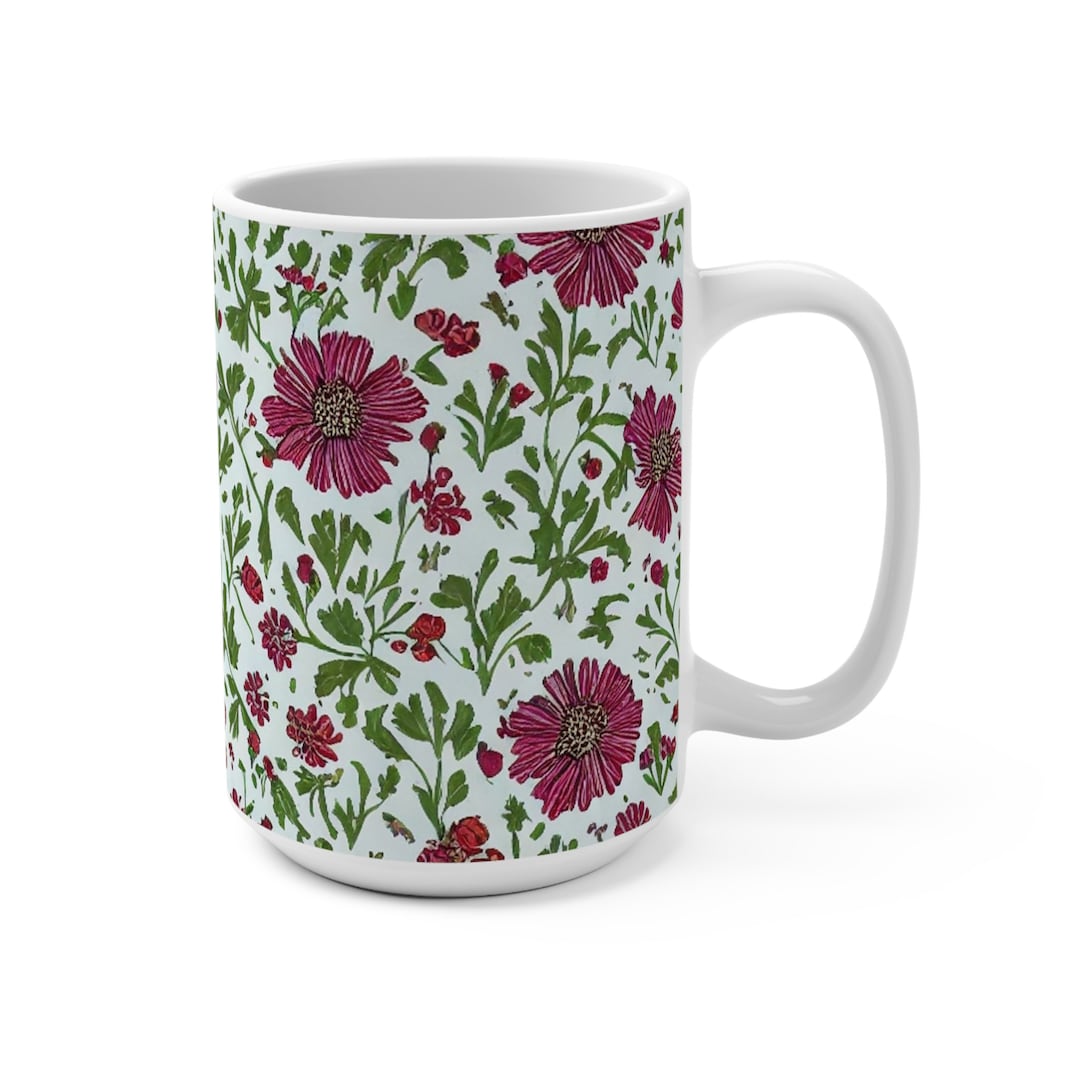 Red Floral Mug, Wildflowers Coffee Mug, Pressed Flowers Mug, Floral ...