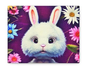 10x8 Bunny Rabbit Floral Flowers Easter Baby Decor Watercolor Canvas Print