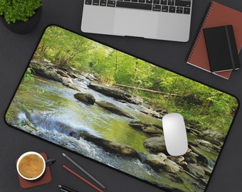 Waterfall Desk Mat, Nature Desk Mat, River Creek Desk Mat, Botanical Desk Mat, Large Keyboard Mat, Large Mouse Pad, Nature Neoprene Desk Mat