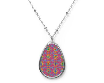 Southwestern Design Pendant Necklace, Folk Art Necklace, Boho Pendant Necklace, Blue Purple Geometric Pendant, Southwest Geometric Pendant