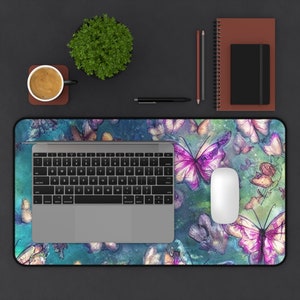 Alfombrilla de escritorio con mariposas, alfombrilla de escritorio con mariposas de acuarela, alfombrilla de escritorio con mariposas rosas, alfombrilla grande para teclado, alfombrilla grande para ratón, alfombrilla de escritorio de neopreno con diseño natural imagen 6