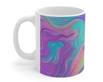 Pastel Swirled Paint Design Purple Blue Ceramic Coffee Mug 11oz