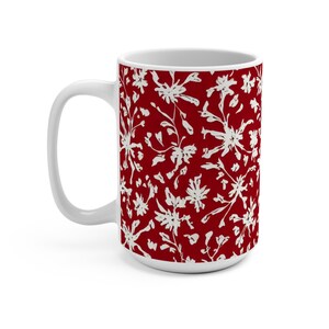 Baroque Wildflowers Mug, White Floral Mug, Red Floral Mug, Boho Flowers Mug, Flowers Mug Teacup, Floral Coffee Cup, Ceramic Coffee Mug