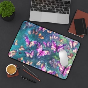 Alfombrilla de escritorio con mariposas, alfombrilla de escritorio con mariposas de acuarela, alfombrilla de escritorio con mariposas rosas, alfombrilla grande para teclado, alfombrilla grande para ratón, alfombrilla de escritorio de neopreno con diseño natural imagen 9