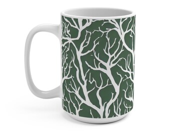 Boom mok, volkskunst boom mok, groene mok, cadeau voor haar, cadeau voor hem, boom minnaar cadeau, botanische mok, latte mok, 15oz keramische koffiemok