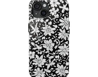 Black White Floral iPhone Case, iPhone 15 14 13 12 11 7 8 Pro Max X XR XS SE Mini Case, Cellphone Case, Gothic Black Floral iPhone Case