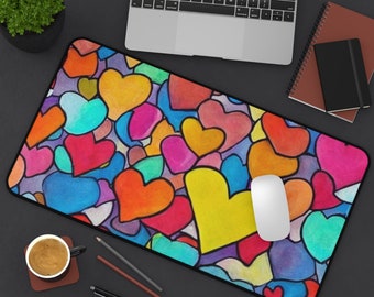 Whimsical Hearts Desk Mat, Red Hearts Desk Mat, Valentine Desk Mat, Pink Hearts Desk Mat, Gaming Desk Mat, Hearts Mousepad, Large Mouse Pad