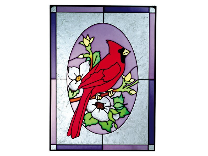 10x14 CARDINAL Bird Floral Stained Art Glass Suncatcher