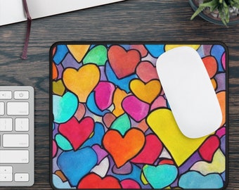 Whimsical Hearts Mouse Pad, Red Hearts Mouse Pad, Pink Hearts Mouse Pad, Hearts Mouse Mat, Hearts Gaming Mouse Pad