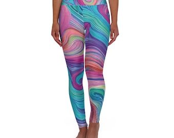 Psychedelic Swirl High Waisted Yoga Leggings, Skinny Blue Pink Purple Pants for Women, Workout Leggings, Stretchy Fitness Tights, Exercise