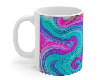 Pastel Swirled Paint Design Blue Pink Ceramic Coffee Mug 11oz