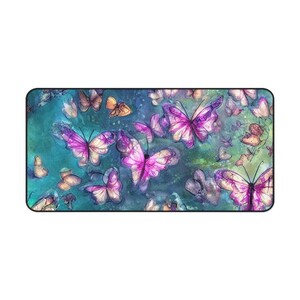 Alfombrilla de escritorio con mariposas, alfombrilla de escritorio con mariposas de acuarela, alfombrilla de escritorio con mariposas rosas, alfombrilla grande para teclado, alfombrilla grande para ratón, alfombrilla de escritorio de neopreno con diseño natural imagen 4